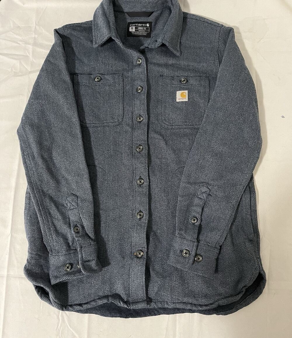 Carhartt Womens Blue Gray Shirt Jacket Shacket Pockets X Small Loose Fit